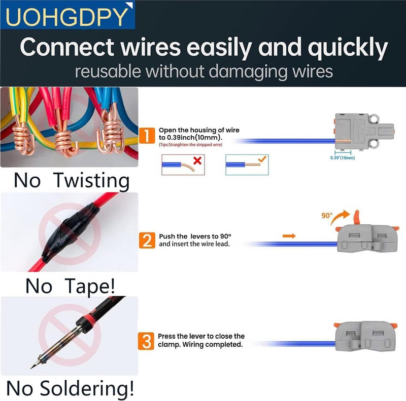 UOHGDPY 40Pcs Lever Wire Connectors, 1 in 2 Out DIY Mini Splicing,Compact Wire Connectors Splicing Connectors for Circuit Inline 28-12 AWG (20 PCS Self Tapping Screw) - Image 5